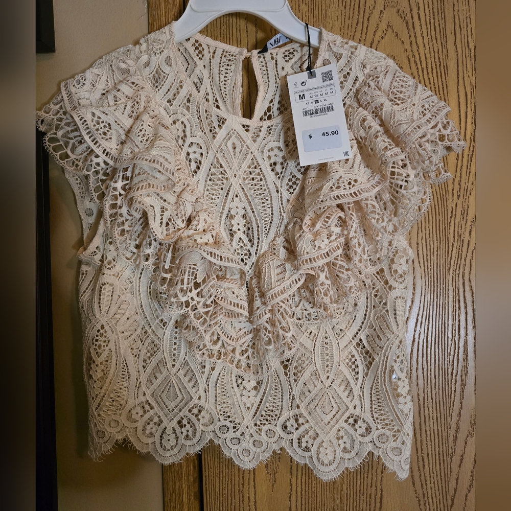 Zara Cream Lace Women's Top - Picture 2 of 6